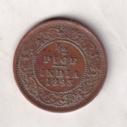 Alternative view of 1893 British- India 1/2 Pice (Victoria) Calcutta Mint Rare Coin#C-226