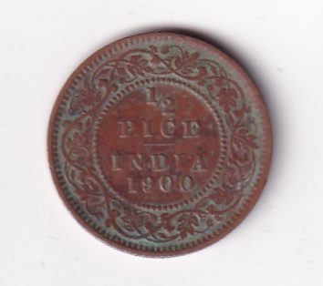 1900 British- India 1/2 Pice (Victoria) Calcutta Mint Rare Coin#C-258 - Image 2