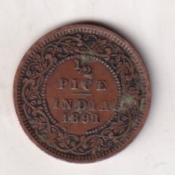 Alternative view of 1891 British- India 1/2 Pice (Victoria) Calcutta Mint Rare Coin#C-227