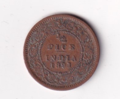 1891 British- India 1/2 Pice (Victoria) Calcutta Mint Rare Coin#C-233