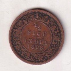 Alternative view of 1898 British- India 1/2 Pice (Victoria) Calcutta Mint Rare Coin#C-228