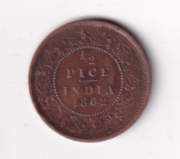 1862 British- India 1/2 Pice (Victoria) Calcutta Mint Rare Coin#C-234