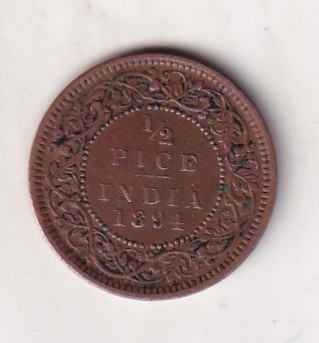 1894 British- India 1/2 Pice (Victoria) Calcutta Mint Rare Coin#C-229