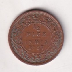 Alternative view of 1887 British- India 1/2 Pice (Victoria) Calcutta Mint Rare Coin#C-230