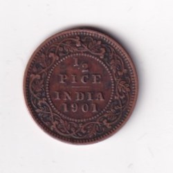 Alternative view of 1901 British- India 1/2 Pice (Victoria) Calcutta Mint Rare Coin#C-236