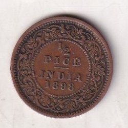 Alternative view of 1898 British- India 1/2 Pice (Victoria) Calcutta Mint Rare Coin#C-231