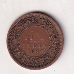 Alternative view of 1890 British- India 1/2 Pice (Victoria) Calcutta Mint Rare Coin#C-241