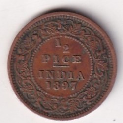 Alternative view of 1897 British- India 1/2 Pice (Victoria) Calcutta Mint Rare Coin#C-242