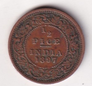 1897 British- India 1/2 Pice (Victoria) Calcutta Mint Rare Coin#C-242
