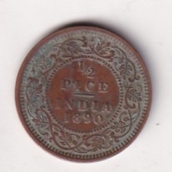 Alternative view of 1890 British- India 1/2 Pice (Victoria) Calcutta Mint Rare Coin#C-243