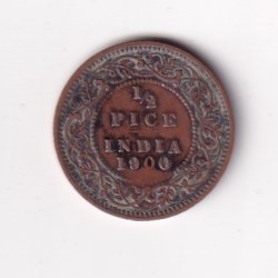 Alternative view of 1900 British- India 1/2 Pice (Victoria) Calcutta Mint Rare Coin#C-248