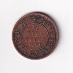 Alternative view of 1899 British- India 1/2 Pice (Victoria) Calcutta Mint Rare Coin#C-249