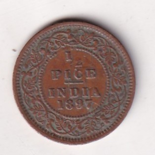 1897 British- India 1/2 Pice (Victoria) Calcutta Mint Rare Coin#C-247