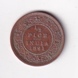 Alternative view of 1891 British- India 1/2 Pice (Victoria) Calcutta Mint Rare Coin#C-252