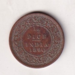Alternative view of 1890 British- India 1/2 Pice (Victoria) Calcutta Mint Rare Coin#C-259