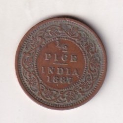 Alternative view of 1887 British- India 1/2 Pice (Victoria) Calcutta Mint Rare Coin#C-260