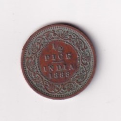 ( 1888 ) Rare Date British - India ½ Pice - Victoria Rare Coin #C-291