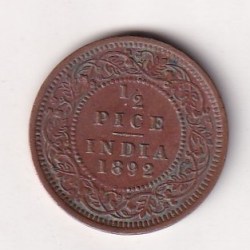 Alternative view of 1892 British- India 1/2 Pice (Victoria) Calcutta Mint Rare Coin#C-262