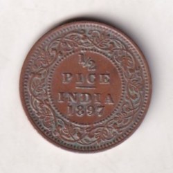 Alternative view of 1897 British- India 1/2 Pice (Victoria) Calcutta Mint Rare Coin#C-264