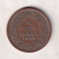 Alternative view of 1893 British- India 1/2 Pice (Victoria) Calcutta Mint Rare Coin#C-265