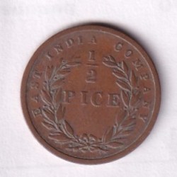 Alternative view of British-India 1/2 Pice 1853 Victoria Rare Coin #C-268