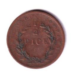 Alternative view of British-India 1/2 Pice 1853 Victoria Rare Coin #C-269