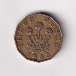 United Kingdom 3 Pence 1945 - George VI lowest price Rare Coin #C-297