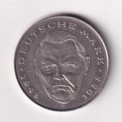 Germany, 2 Deutsche Mark 1988 Ludwig Erhard lowest price Rare Coin #C-304