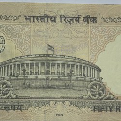 Alternative view of 50 Rs Reverse 786 Sign By Raghu Ram Rajan Parliament Note 2013 UNC RARE
