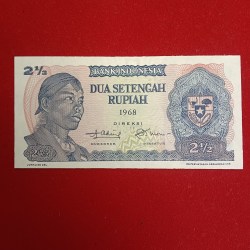 Rare 1968 Indonesian 2 1/2 Rupiah banknote from the "Sudirman" issue Gem Unc Condition