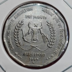 2 RUPEE GLOBALISING INDIAN AGRICULTURE (AGRI EXPO 95) 1995 BOMBAY MINT COIN