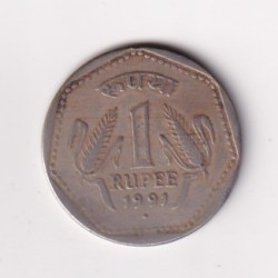 REPUBLIC INDIA 1 RUPEE 1991 ( BOMBAY MINT) RARE COIN #C-369