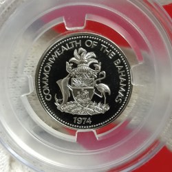 Alternative view of Rare Twenty Five Cents Commanwealth of the Bahamas 1974 Year Proof Coin