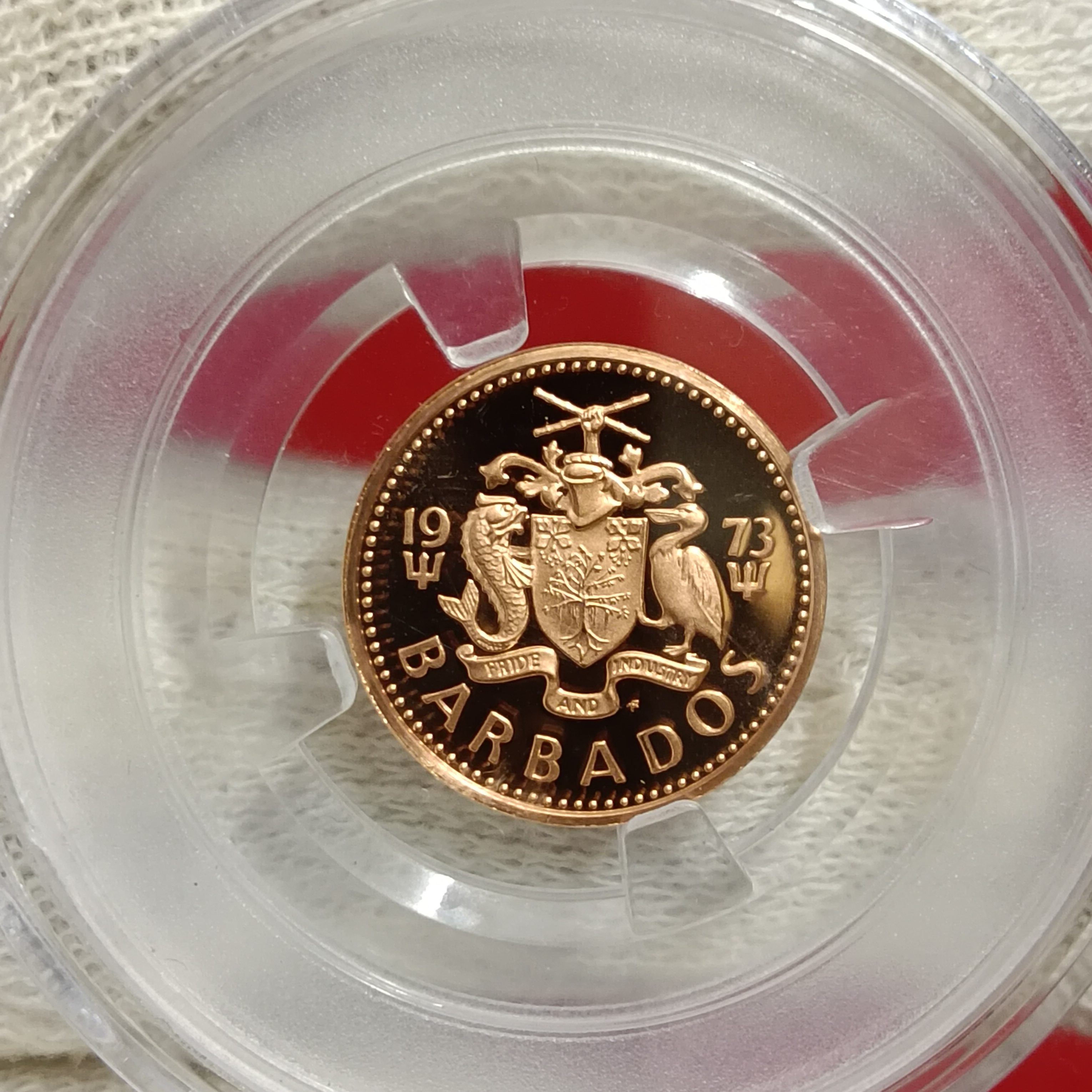 Rare One Cent The National Arms of BATBADOS 1973 Year Proof Coin