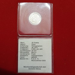 Alternative view of Rare 25 Paisa FSS Commarative Coin water lily, rice sheaves, and stars 1974 Year Gem Bunc Condition Coin