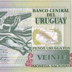 Alternative view of Uruguay 20 Pesos Uruguayos Rare Unc Polymer Note #B2