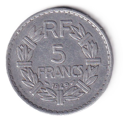 France 5 Francs 1949 Rare Coin#C-380