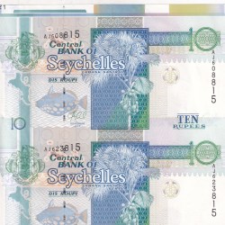 Seychelles 10 Rupees 2013 Rare (2 Note) Uncut Sheet#B2