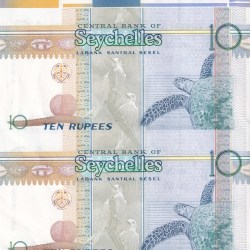 Alternative view of Seychelles 10 Rupees 2013 Rare (2 Note) Uncut Sheet#B2