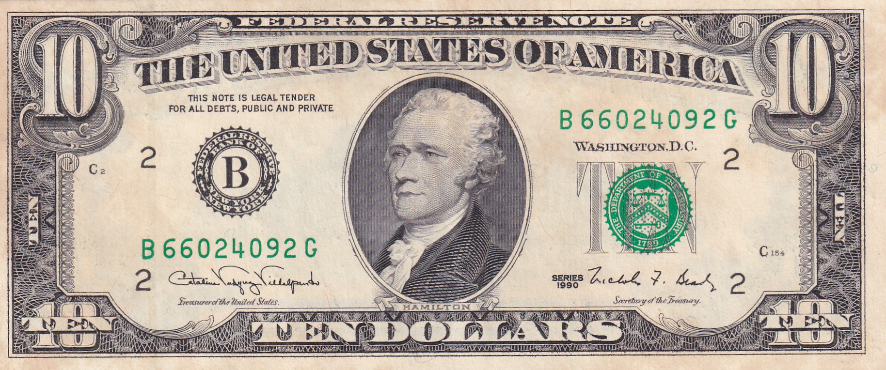 United States 10 Dollars (Federal Reserve Note) Rare Note #B2