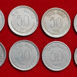 50 Paisa 1972 to 1980 Coin Set of 8 Coins