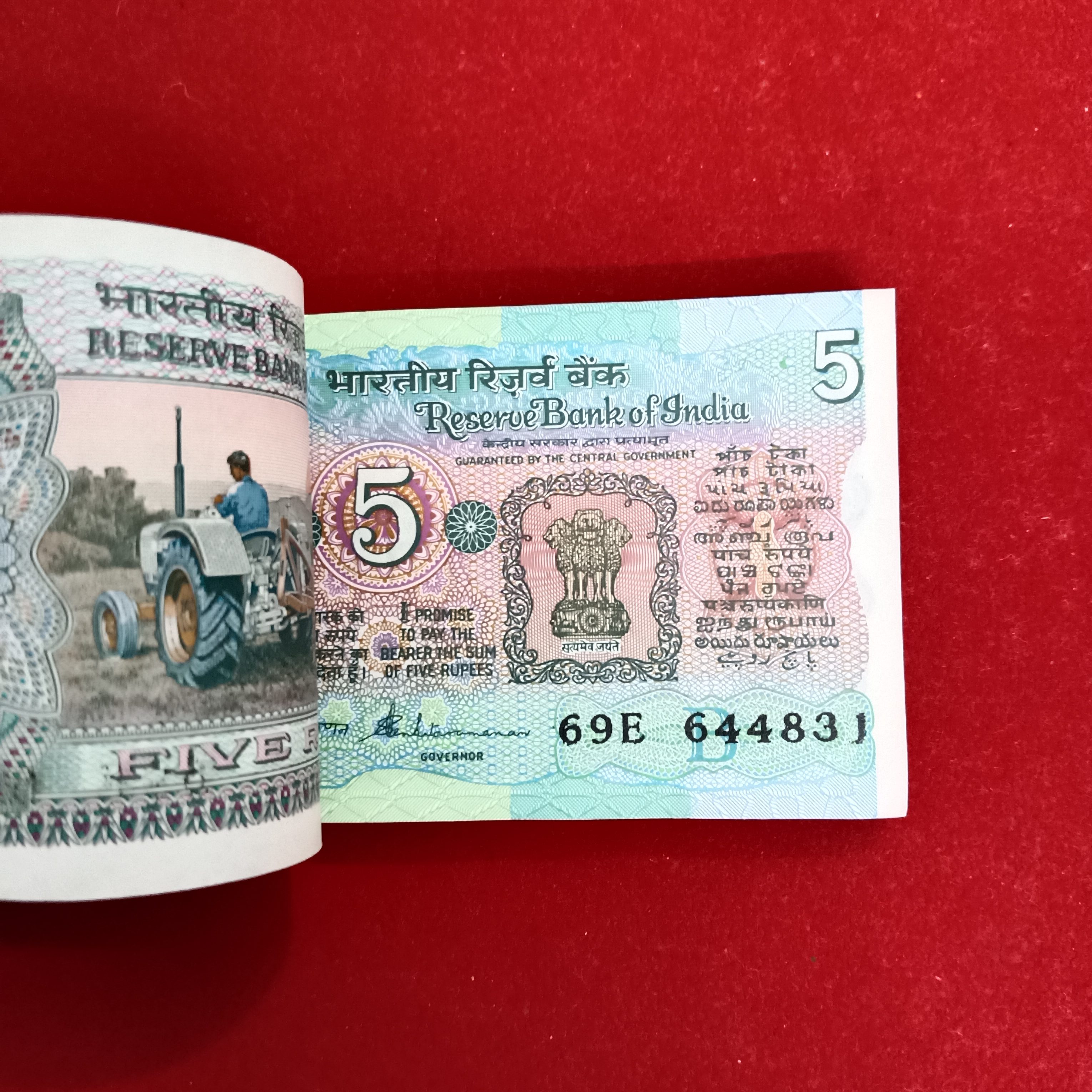 Five Rs Rare Tractor Full Serial Bundle Governor S.Venketraman Gem Unc Condition Reserve Bank of India 644801 - Image 3