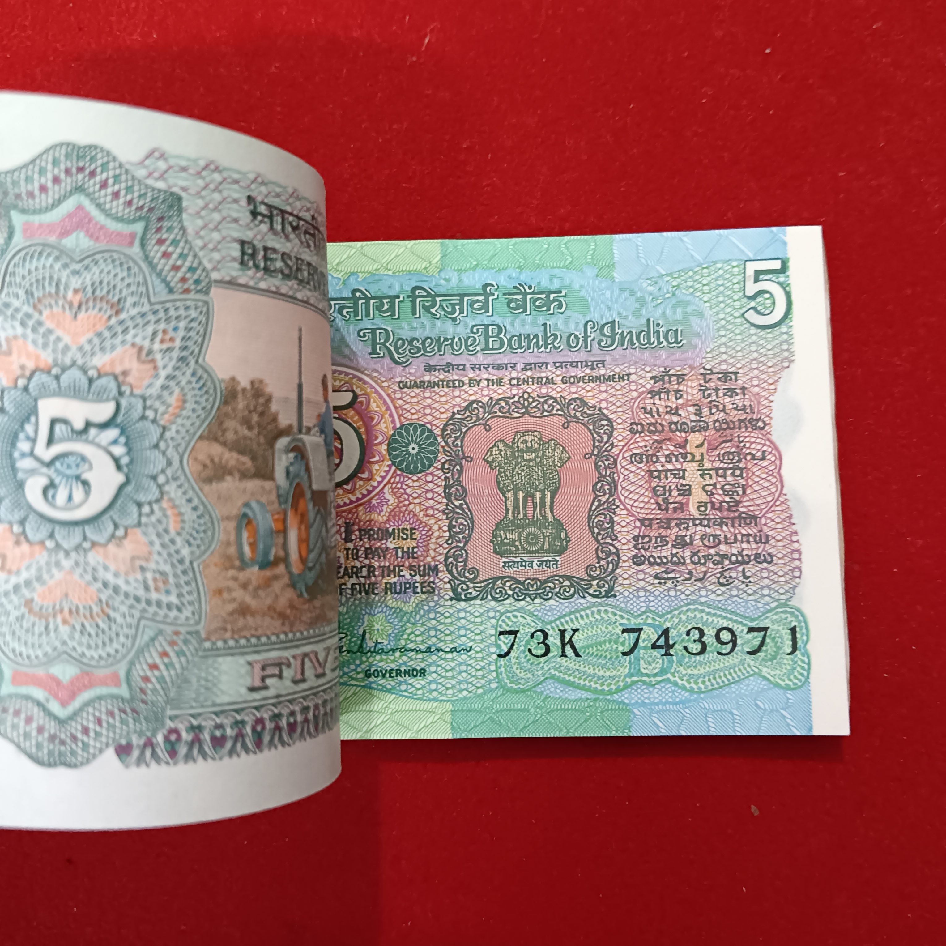 Five Rs Rare Tractor Full Serial Bundle Governor S.Venketraman Unc Condition Reserve Bank of India 743901