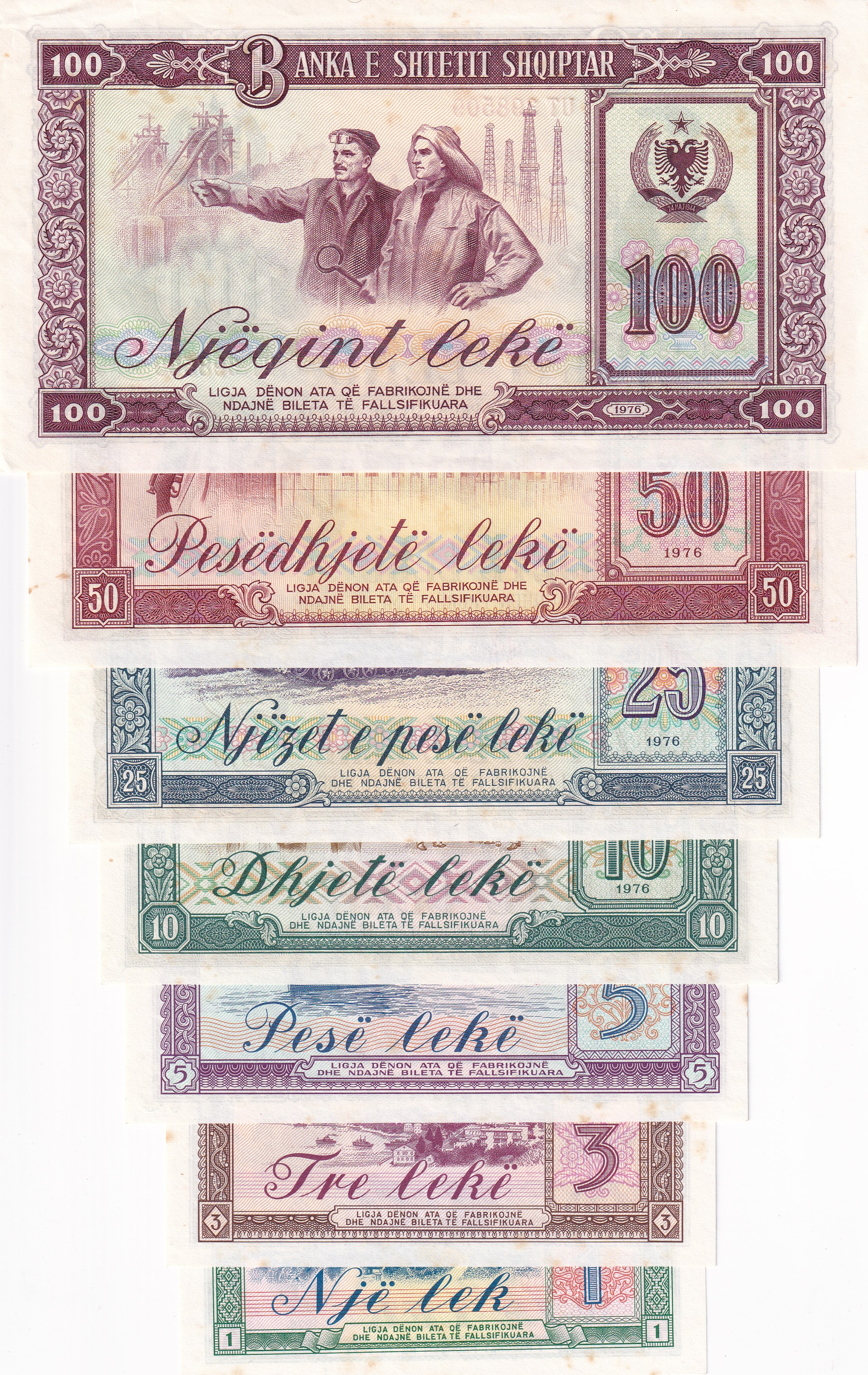 Specimen Rare (7 Note Set) Albanian State Bank (Banka e Shtetit Shqiptar)