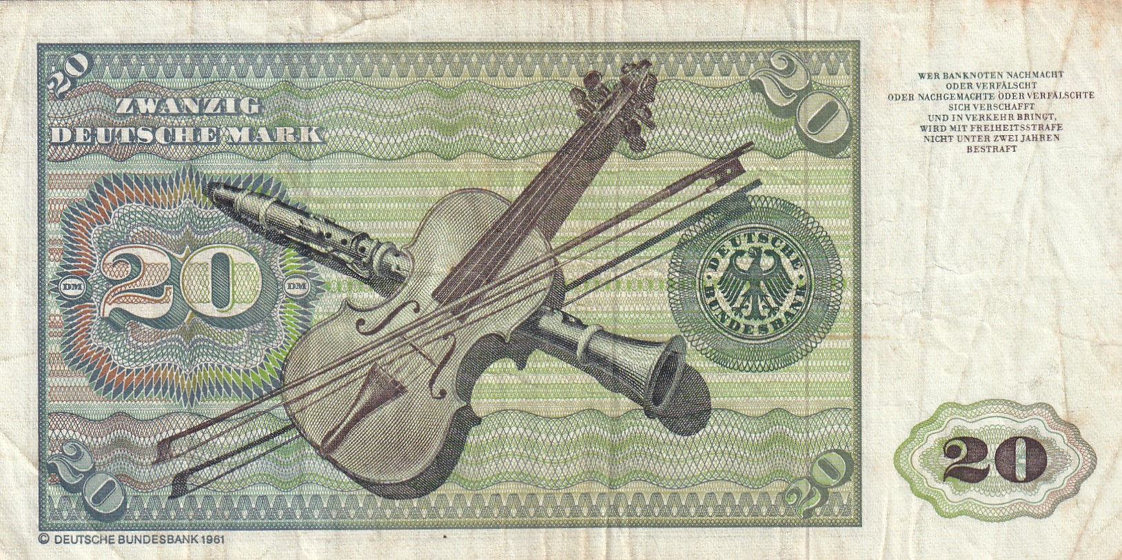 Germany 20 Deutsche 1980 Mark Rare Note #B2