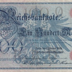 Alternative view of Germany 100 Mark Reichsbanknote; two red seals lowest Rare Note #B2
