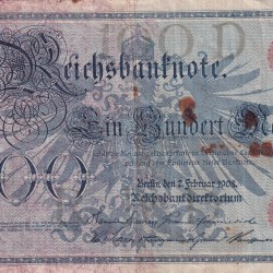 Alternative view of Germany 100 Mark Reichsbanknote; two red seals lowest Rare Note #B2