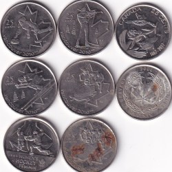 All Different Commemorative issue Canada 25 cents Rare ( 8 Coin Set) #J-48