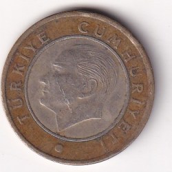Alternative view of Turkey 1 Lira (heavy type) 2018 Rare Bimetallic Coin#J-33