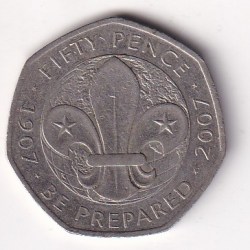 United Kingdom 50 Pence -(Elizabeth II; Scouting Movement) 2007 Rare Commemorative Coin#J-43